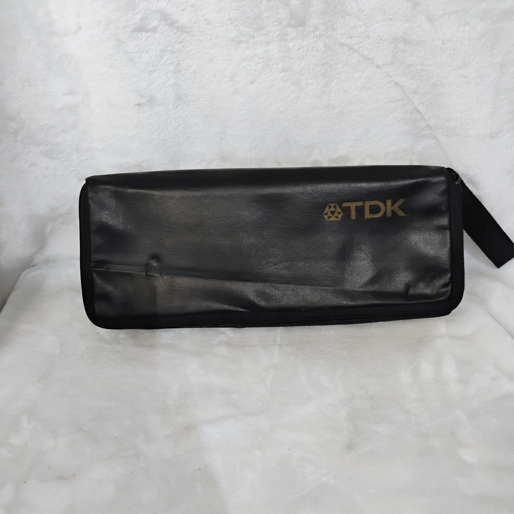 Vtg 80s TDK 15 Cassette Tape Plastic Storage Holder Soft Carrying Case w Strap M